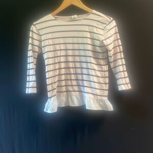 Crewcuts girls sz 12 cream and navy striped long sleeve shirt with peplu…